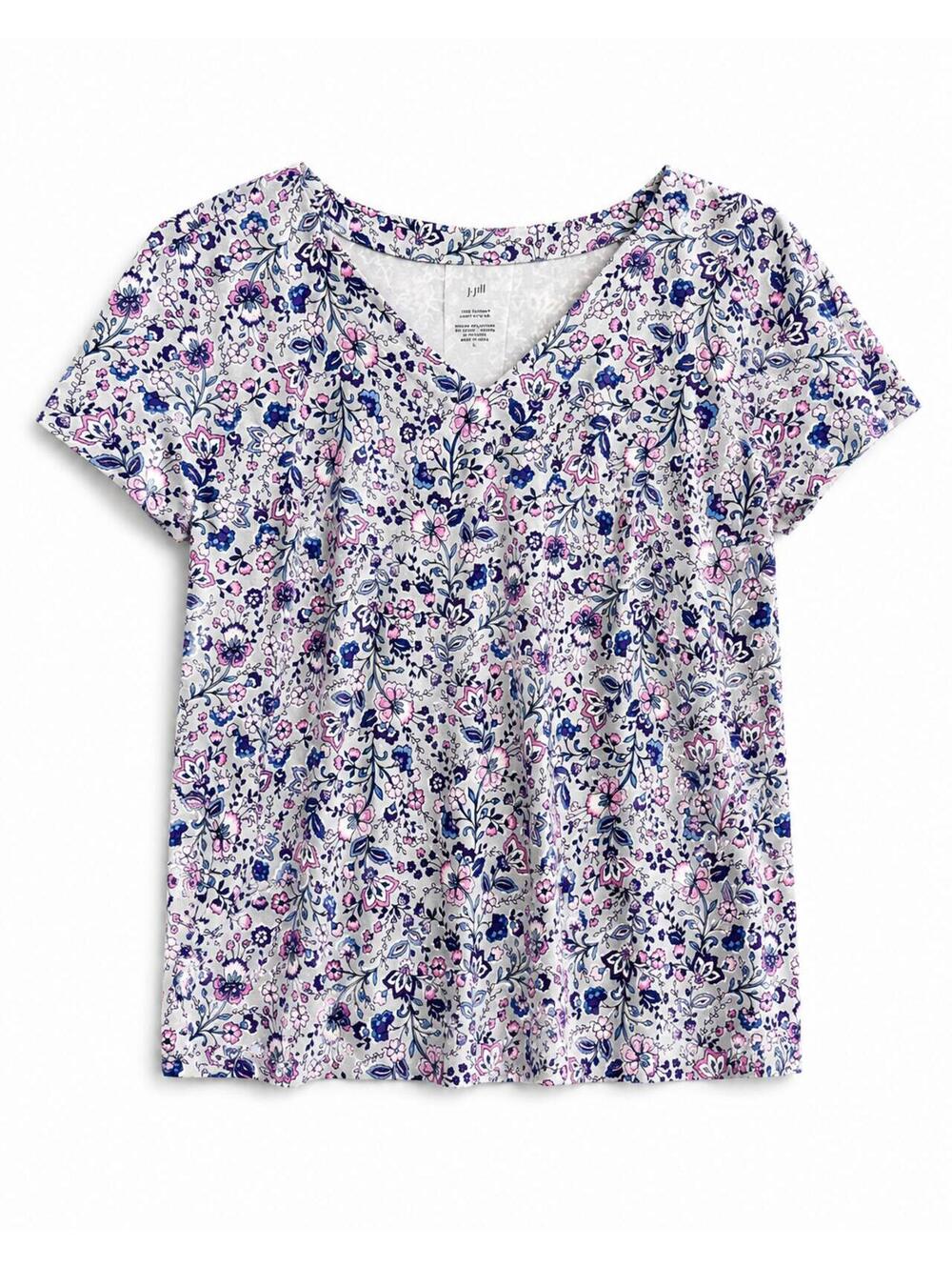 J. Jill Luxe Supima Pleat Back Floral Tee Womens Small Cotton Blend